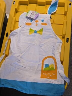 Kids Bunny Apron in White and Blue with Playful Bow Accent 2 Available